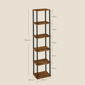 Estante com seis níveis 23,8 x 38 x 173,4 cm e montagem sem ferramentas castanho-preto