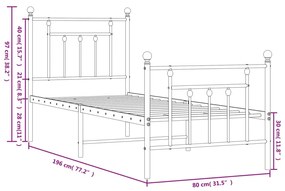 Estrutura de cama com cabeceira e pés 75x190 cm metal preto