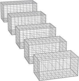 Conjunto de 5 unidades de cesto gabião 100 x 50 x 50 cm prateado
