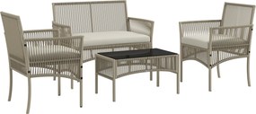 Outsunny Conjunto de Móveis de Jardim de Vime de 4 Peças Móveis de Varanda com 1 Sofá 2 Poltronas e Mesa de Centro Cáqui | Aosom Portugal