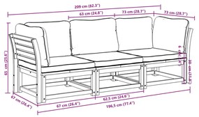 3 pcs conjunto lounge de jardim c/ almofadões acácia maciça