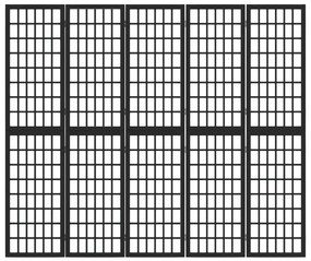Biombo dobrável com 5 painéis estilo japonês 200x170 cm preto