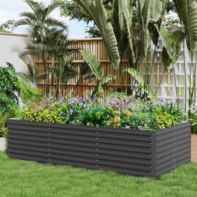 Floreira elevada galvanizada retangular para exterior - fundo aberto - 240 x 120 x 60 cm, cinzento