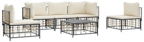 6 pcs conjunto lounge de jardim c/ almofadões vime PE antracite