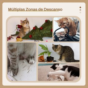 Árvore Arranhadora para Gatos Torre de Escalada com Plataformas Rede Escada Caverna Postes para Arranhar de Juta Bola Supensa e Descanso 60x40x130cm B