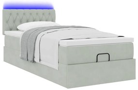 Estrutura cama otomana colchão 90x200 cm veludo cinzento claro