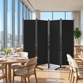 Biombo de 4 Painéis Dobrável, 224 x 52 x 173 cm, Estrutura Metálica, Preto