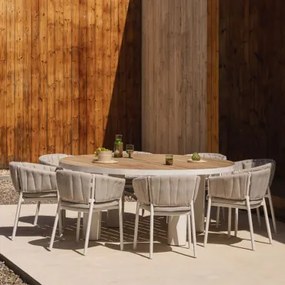 Conjunto De Mesa Redonda Riviera, Ø180 Cm, Em Madeira De Teca E Alumínio, E 8 Cadeiras De Jardim Em Alumínio E Tecido Roderise. Madeira De Teca -