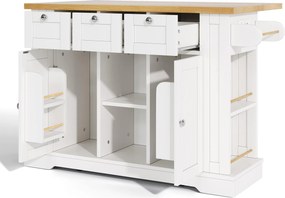 Ilha de cozinha móvel com tampo dobrável, três gavetas e dois compartimentos de armário, 132x40/70x87 cm, Branco| AOSOM Portugal