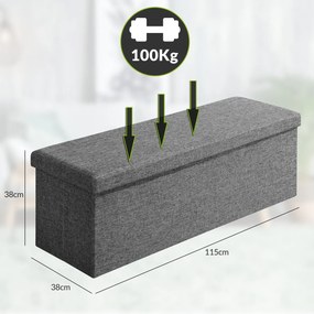 Banco com espaço de armazenamento 115x38x38cm dobrável cinza escuro