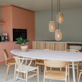 Candeeiro de suspensão oriental em bambu com preto 3 luzes - Yvonne