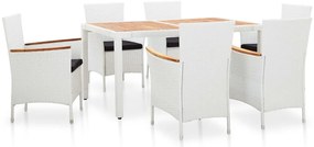 7 pcs conjunto de jantar para exterior vime PE branco