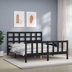 Estrutura de cama com cabeceira 160x200 cm madeira maciça preto