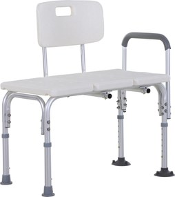 Banco de duche com encosto ergonómico, altura ajustável, pés antiderrapantes, assento amplo, carga máxima de 136 kg, 74 x 53 x 80-92 cm, branco
