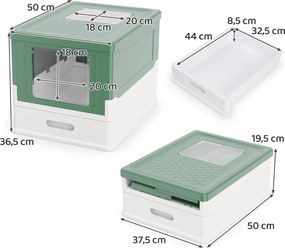 Caixa de areia dobrável 50 x 37,5 x 36,5 cm com tampa fechada, entrada frontal e saída rebatível, bandeja portátil para gatos até 10 kg Verde