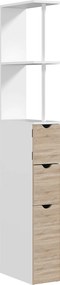Coluna de Casa de Banho Moderna Auxiliar com 2 Prateleiras, 2 Gavetas e 1 Porta Antiviragem 15x33x136,8 cm Madeira Natural