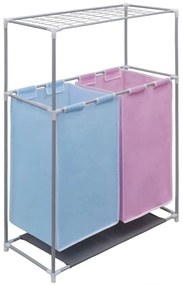 vidaXL Cesto separador para roupa 2 secções c/ prateleira p/ secar