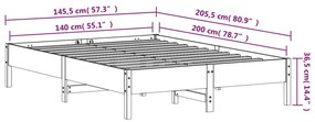 Cama sem colchão 140x200 cm madeira pinho maciça castanho-mel