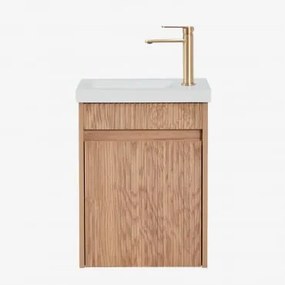 Conjunto De Móvel De Casa De Banho Suspenso Em Madeira Com Lavatório Integrado Narek Castanho Fresno & Sem Espelho & Dourado - Sklum