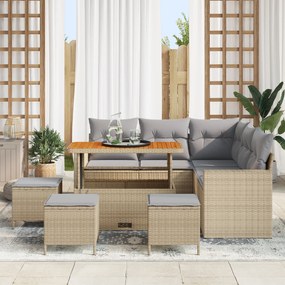 Conjunto de Sofás de Jardim vidaXL com Almofadas Bege Rattan Poliéster