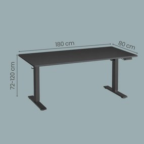 Secretária elétrica com regulação elétrica da altura, 160 x 80 x (72-120) cm, com porta USB-C Preto