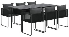 7 pcs conjunto de jantar para jardim preto