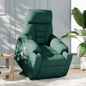 Poltrona reclinável elevatória de massagens tecido verde-escuro