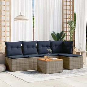 vidaXL 6 pcs conjunto sofás p/ jardim c/ almofadões vime PE cinzento