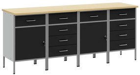 vidaXL Armário de Trabalho 4 pcs Preto e Cinza 200 x 55 x 85 cm