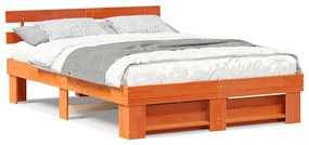 Estrutura da Cama com cabeceira Castanho-mel 140 x 200 cm