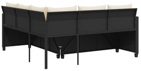 Sofá de jardim em forma de L c/ mesa e almofadões vime PE preto