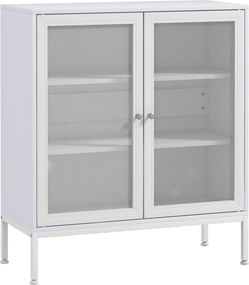 HOMCOM Aparador 3 Níveis Portas Malha Prateleira Ajustável Cozinha Sala Design Moderno 80x37x92 cm Branco Elegante Funcional | Aosom Portugal