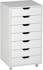 Armário de escritório com rodas, com 7 gavetas organizadoras 47,5 x 39,5 x 90 cm branco