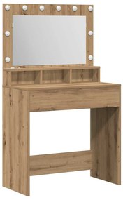 Mesa de Maquiagem vidaXL com Luzes LED em Carvalho Artisan 79x41x135 c