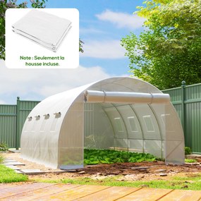 Lona de substituição para estufa em túnel de 12 m² (4 x 3 x 2 m) (ESTRUTURA NÃO INCLUIDA), PE anti-UV e impermeável, com 8 janelas + porta enrolável c