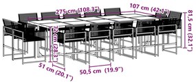 15 pcs conjunto de jantar p/ jardim vime PE preto
