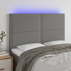 Cabeceira de cama c/ LED tecido 144x5x118/128 cm cinza-escuro