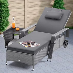 Espreguiçadeira de jardim 193x90x43cm rodas e almofadas cinzenta antracite
