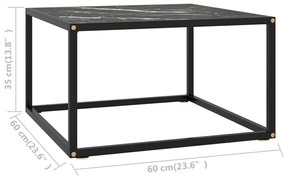 Mesa de centro 60x60x35 cm vidro mármore preto