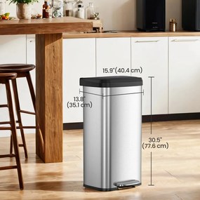 Caixote do lixo para cozinha 68 litros 40,4 x 38 x 77 cm em metal com tampa prateada-preta