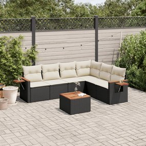 7 pcs conjunto de sofás p/ jardim c/ almofadões vime PE preto