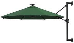 Guarda-sol para jardim de parede com luzes LED 300 cm verde
