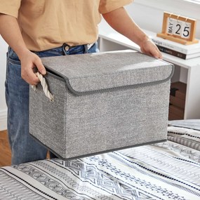 conjunto de 3 Caixas arrumação : 38 x 25 x 25 cm de tecido com tampa cinzentas