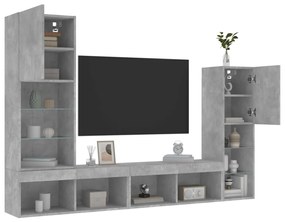 vidaXL 4 pcs móveis parede p/ TV c/ LEDs deriv. madeira cinza cimento