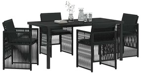 Conjunto de Jantar de Jardim de 5 Peças com Almofadas Pretas e Rattan
