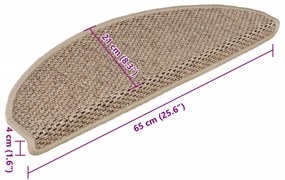 Tapetes escada adesivos aspeto sisal 15pcs 65x21x4cm cor areia