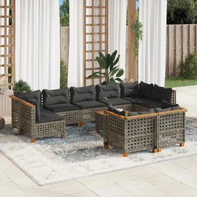 vidaXL 10 pcs conjunto sofás de jardim c/ almofadões vime PE cinzento