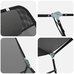 Espreguiçadeiras Dobráveis 2 pcs com Apoio de Cabeça Preto Textilene