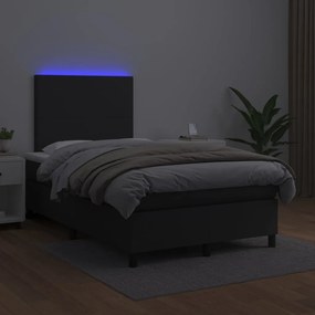 Cama box spring c/ colchão/LED 120x200cm couro artificial preto