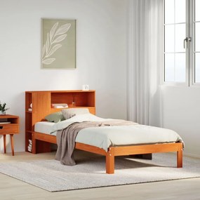 vidaXL Cama c/ estante sem colchão 100x200cm pinho maciço castanho-mel